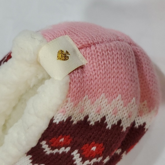 Kate Spade pink red argyle look shearling lined footlet house home socks new OS - Picture 3 of 8